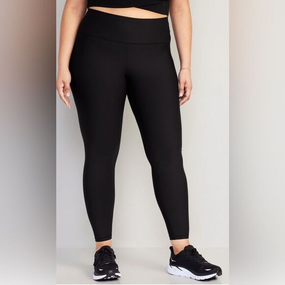 NWT Old Navy Plus Size Black High-Rise Power Soft Shine Coat Leggings 7/8” - 3XL - Picture 1 of 12